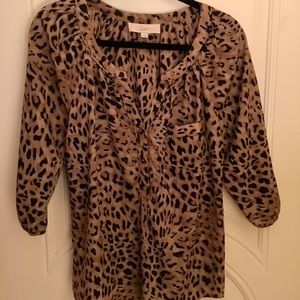 INC Leopard Print 3 Buttoned V-neck Blouse.